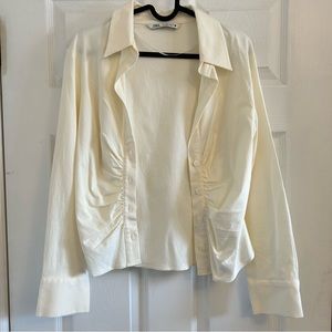 Zara White Cropped Long Sleeve with Rushing Detailing